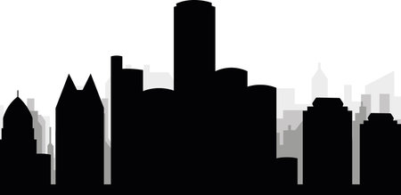 Black cityscape skyline panorama with gray misty city buildings background of DETROIT, UNITED STATESのイラスト素材