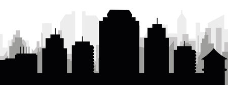 Black cityscape skyline panorama with gray misty city buildings background of HONOLULU, UNITED STATESのイラスト素材