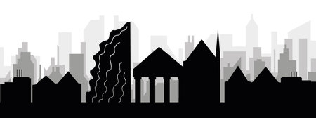 Black cityscape skyline panorama with gray misty city buildings background of GENEVA, SWITZERLANDのイラスト素材