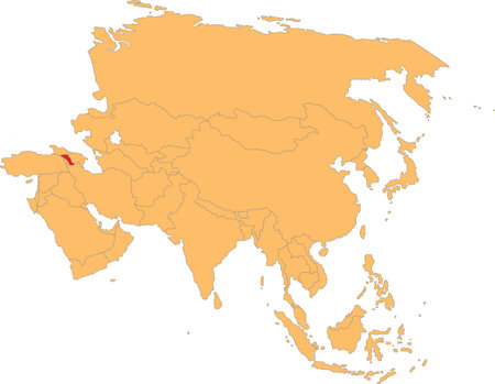 Highlighted map of ARMENIA inside detailed blank flat political map of the Asian continent on isolated backgroundのイラスト素材