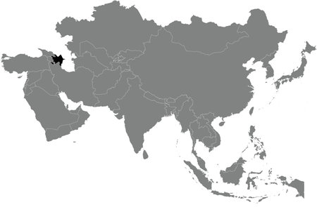 Highlighted map of AZERBAIJAN inside detailed blank flat political map of the Asian continent on isolated backgroundのイラスト素材