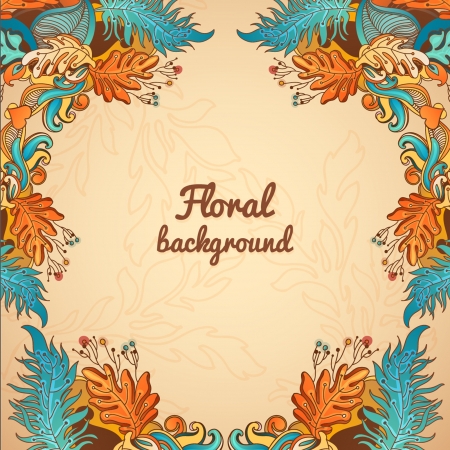 Colorful decorative floral background  fantastic flowers and linesのイラスト素材
