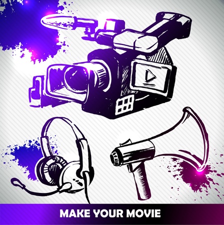 film, camera and equipments make your movieのイラスト素材