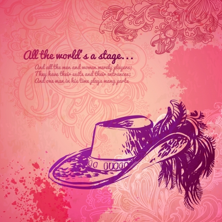 vintage hat pink  backgroundのイラスト素材
