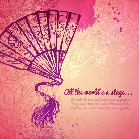 vintage fan pink  backgroundのイラスト素材