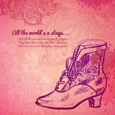 vintage boot  pink  backgroundのイラスト素材
