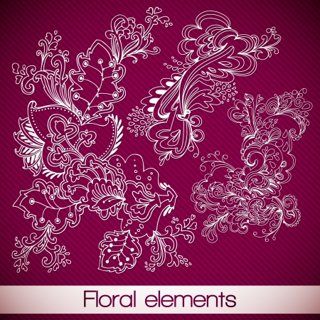 abstract floral vector elements for your design works  easy to edit and full of harmony Set of  ornaments with floral elements for invitation, congratulation and greeting cardのイラスト素材