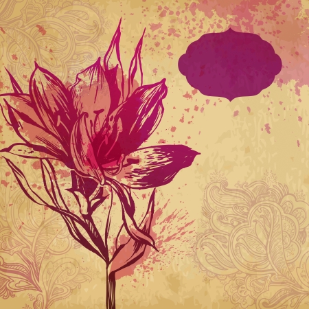 vector decorative background foliage plant  illustration drawn with ink and brush  texture of paper and blots  place for your textのイラスト素材