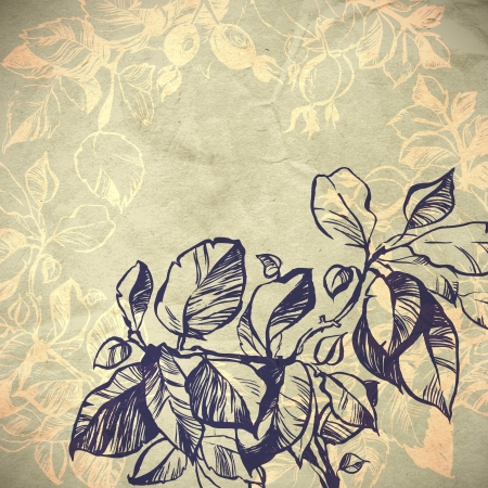 foliage background illustration  the leaves are painted with ink and brush のイラスト素材