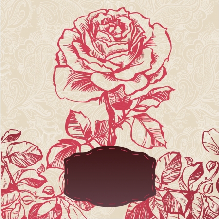 ornamental flower flower card  illustration drawn with ink and brush  texture of paper and blots  place for your textのイラスト素材