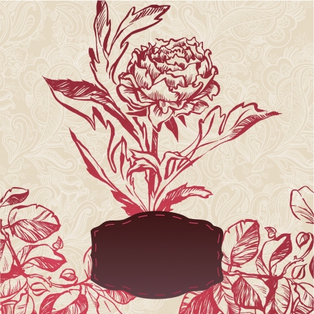 illustration of decorative plant flower. illustration drawn with ink and brush. texture of paper and blotsのイラスト素材