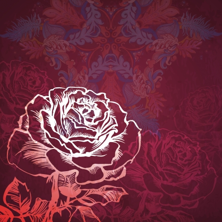 card with stylized rose. illustration drawn with ink and brush. texture of paper and blotsのイラスト素材