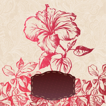 ornamental flower flower card  illustration drawn with ink and brush  texture of paper and blots  place for your textのイラスト素材