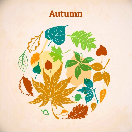 Different leaves on paper background  autumn vector illustrationのイラスト素材
