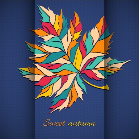autumn leaf illustration  autumn leaf on a background of folded paper and polka dot patternのイラスト素材