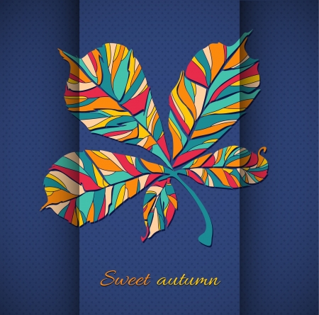 autumn leaf illustration  autumn leaf on a background of folded paper and polka dot patternのイラスト素材