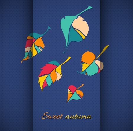 autumn leaf illustration  autumn leaf on a background of folded paper and polka dot patternのイラスト素材