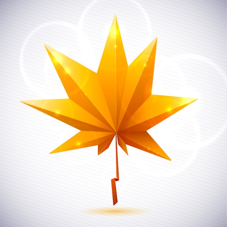 Autumn leaf of a tree origami. The folded colored paper on a white background. Glowing stars and stripes in the background.のイラスト素材