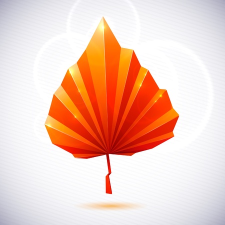 Autumn leaf of a tree origami. The folded colored paper on a white background. Glowing stars and stripes in the background.のイラスト素材
