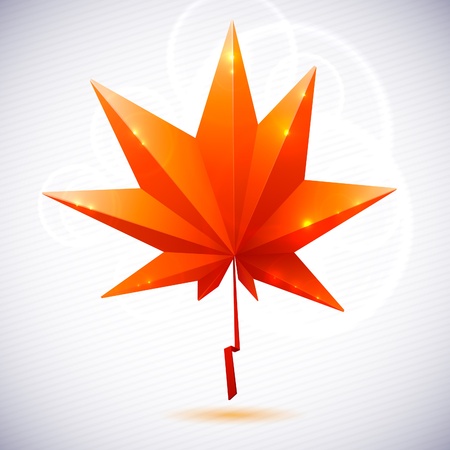 Autumn leaf of a tree origami. The folded colored paper on a white background. Glowing stars and stripes in the background.のイラスト素材