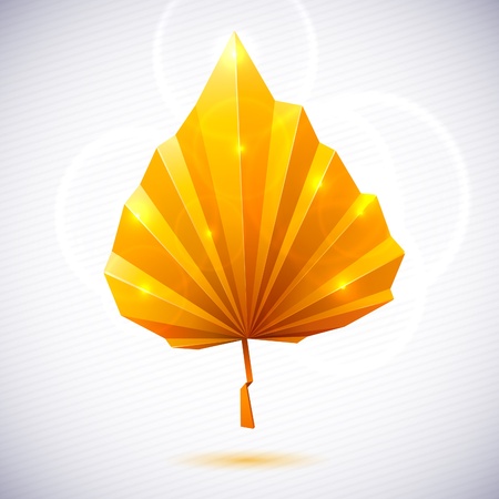 Autumn leaf of a tree origami. The folded colored paper on a white background. Glowing stars and stripes in the background.のイラスト素材