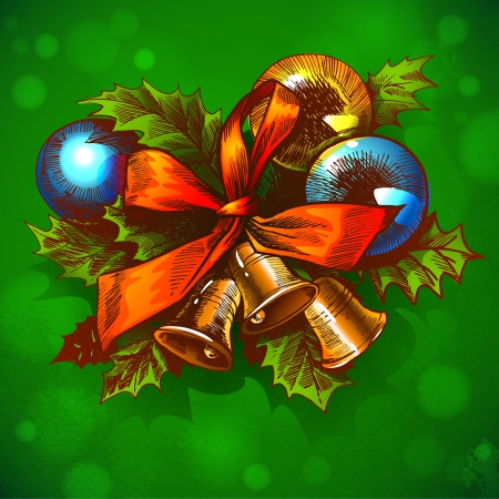 Christmas & New year holidays vector hand drawn illustration with xmas wreathのイラスト素材