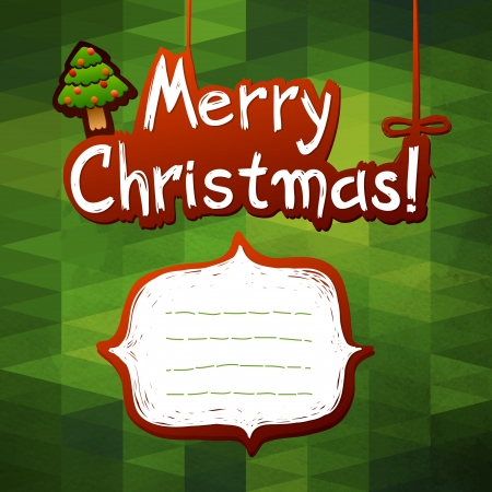 Christmas card  label for text and beautiful hand painted signature on a geometric green backgroundのイラスト素材