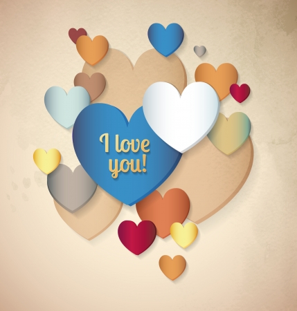 Colored abstract paper hearts  Retro background of colorful design with hearts and shadows のイラスト素材