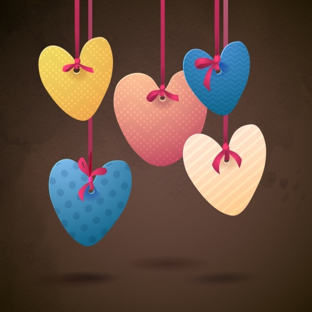 Happy Valentine's Day! Paper retro hearts on the ribbons. Greeting card for your design. のイラスト素材