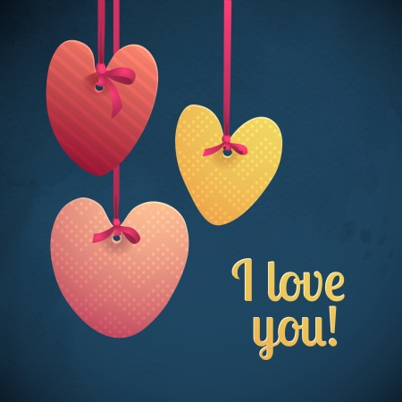 Happy Valentine's Day! Paper retro hearts on the ribbons.  のイラスト素材