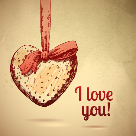 Gingerbread heart on the ribbon  のイラスト素材