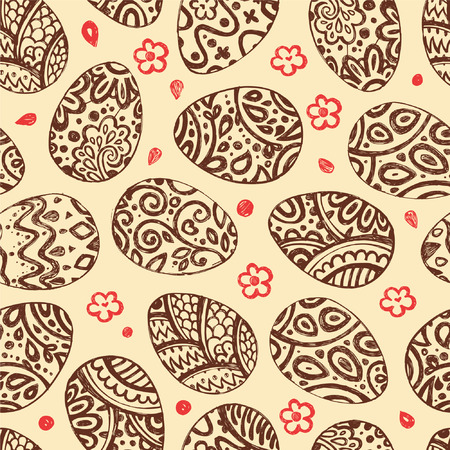 Doodle style decorated easter egg seamless pattern  Each egg is decorated with a different pattern  Vector file for editing and scaling のイラスト素材