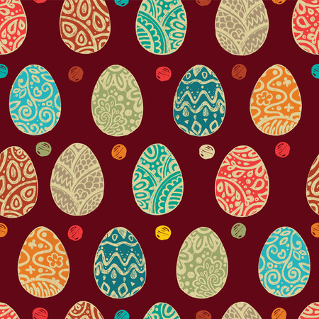 Doodle style decorated easter egg seamless pattern  Each egg is decorated with a different pattern  Vector file for editing and scaling のイラスト素材