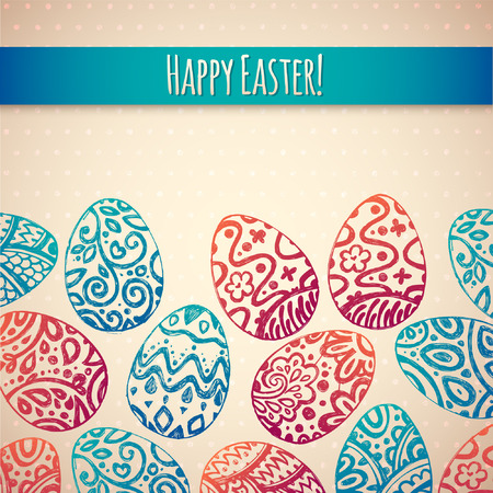 Doodle style decorated easter egg pattern  Each egg is decorated with a different pattern  Vector file for editing and scaling のイラスト素材