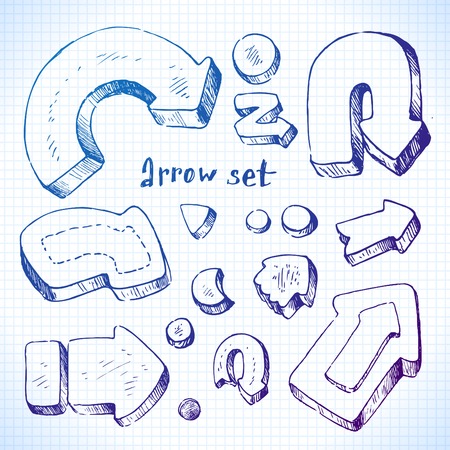 vector arrows on aschool notebook cell background. Doodle linesのイラスト素材