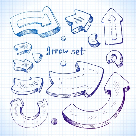 vector arrows on aschool notebook cell background. Doodle linesのイラスト素材
