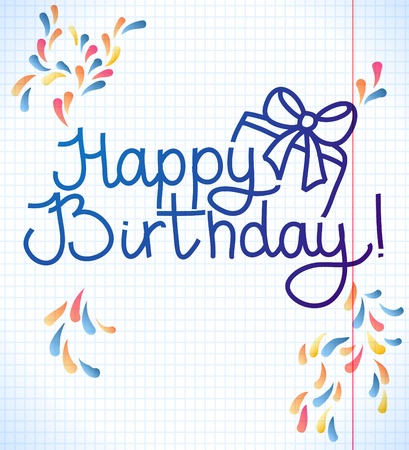 Happy Birthday card design. vector school paper illustrationのイラスト素材