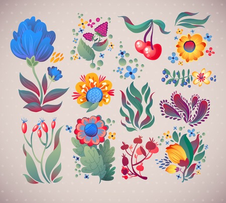 Set of elegance flowers , vector collection set of vector elements  Bright illustration, elements for weddingのイラスト素材