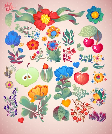 Set of elegance flowers , vector collection set of vector elements. Bright illustration, elements for weddingのイラスト素材