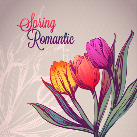 Tulip flowers decorative card spring illustrationのイラスト素材