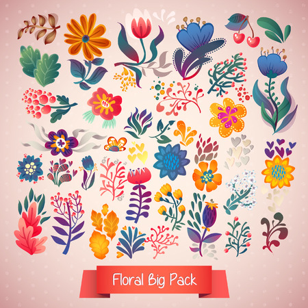 Set of elegance flowersのイラスト素材