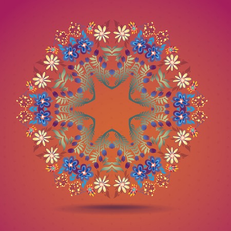 Vector card. Round oriental pattern on vintage background. Old paper, polka dot. Place for your text. Perfect for greetings, invitations or announcements.のイラスト素材