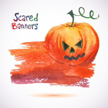 Watercolor Halloween hand drawn background. Abstract vector hand-drawn watercolor scary banner. Colorful template. There is blank place for your text. EPS 10.のイラスト素材