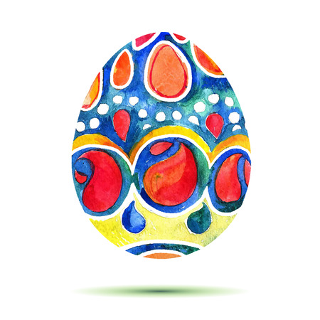Vector greeting card Happy Easter, watercolor colourful easter egg with shadowのイラスト素材