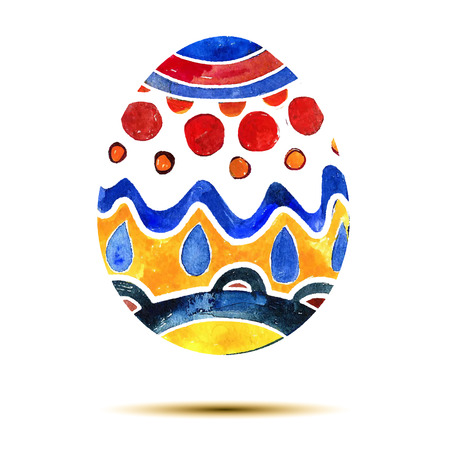 Vector greeting card Happy Easter, watercolor colourful easter egg with shadowのイラスト素材