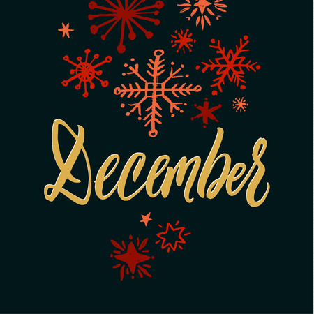 December, Hand Drawn Calligraphy on Black Backgroundのイラスト素材