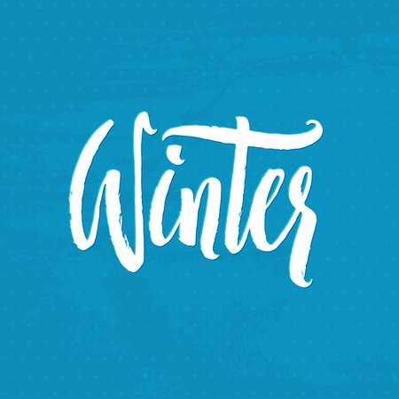 Winter. Hand Drawn Calligraphy on Blue background. Winter handlettering inscription. Winter logos and emblems for invitation, greeting card, t-shirt, prints and posters.のイラスト素材