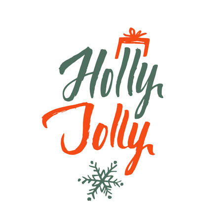 Holly Jolly. Merry Christmas Hand Drawn Calligraphy on White Background.のイラスト素材