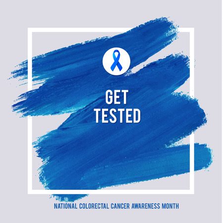 CLORECTAL Cancer Awareness Creative Grey and Blue Poster. Brush Stroke and Silk Ribbon Symbol. National Colon Cancer Awareness Month Banner. Brush Stroke and Text. Medical Square Design.のイラスト素材