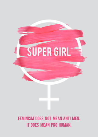 Stroke Poster Feminism. Female Symbol with Text. Woman's Vector Concept. Pro Human Vertical Poster.のイラスト素材